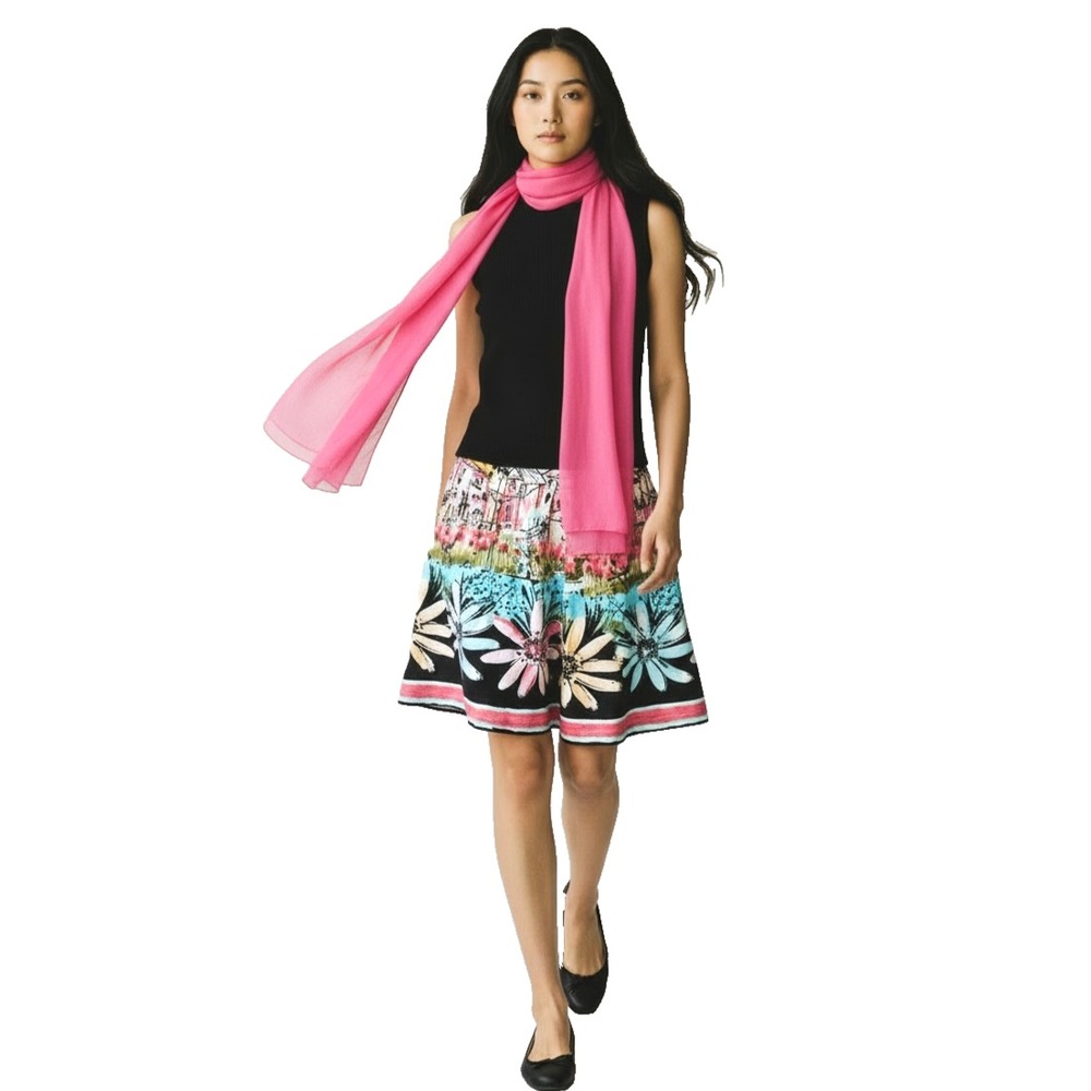 i. e. Women's Cityscape Skirt 8 Multicolor Cotton Side Zip Artsy Whimsy VINTAGE